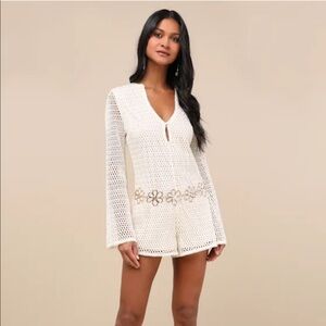 Halima Cream Crochet Bell Sleeve Romper